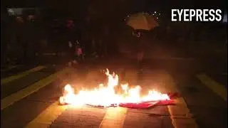 Hong Kong Demonstrators Burn Chinese Flag in Tsim Sha Tsui as Protests Continue Across City