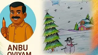 Christmas Tree with Snowman Drawing 🎄☃️ | Colour Pencil Shading | @anbu.oviyam 