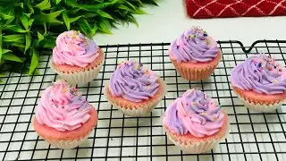 Super Soft Pink Velvet Cupcakes With Double Cream Frosting | No Eggs, No Oven Pink Velvet Cupcakes