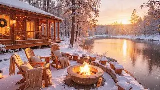Peaceful Winter Lakeside Cabin ❄️🔥 Soothing Piano Music with Fireplace Glow for Work, Study & Relax