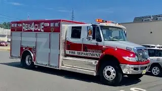 Totowa NJ Fire Department Rescue 4 Responding out of their quarters on Mitchell Ave to Union Blvd