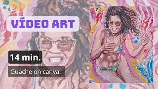 Timelapse Gouache painting on canvas, creative process. Pintura guache sobre tela, processo criativo