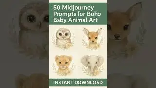 50 Midjourney Prompts for Boho Baby Animal Clipart (Watercolor Style)