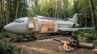 He Turned an Abandoned Airplane Wreck into a Hidden Off-Grid Forest House Alone (ASMR) (#1)