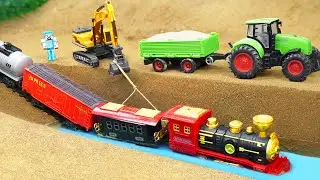 Mini Tractor Science Project | Train Stuck in Sand Pit Rescue & Road Repair Construction