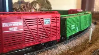 Burlington Route 2-8-2 Mikado Pulling 17 Cattle Cars