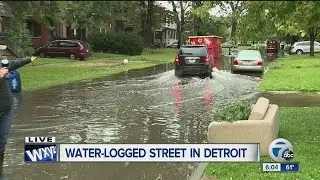 Waterlogged streets in Detroit