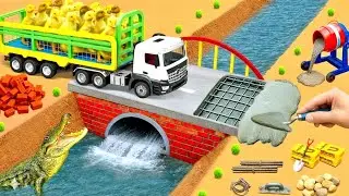 Crocodile Destroys Wooden Bridge | DIY Mini Tractor Builds a Strong Brick Bridge for Trucks