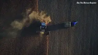 Aerial view of soybean harvest near Kellogg, Iowa