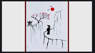 Peaceful Landscape Drawing ⛰️⛩️ #easydrawing #art#writing #painting#drawing#sketch #diy#satisfying
