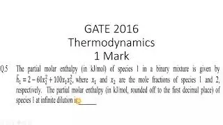 GATE 2016  Thermodynamics | Chemical engineering | #GATE2022 |#gatechemicalengineering