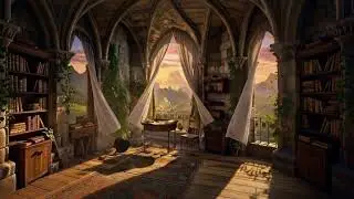 2 Hours of Cozy Wizard Library Ambience – Golden Hour Study & Relaxing Fantasy Music ✨📖