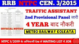 RRB NTPC 2nd Provisional panel for Traffic Assistant in Kolkata metro Cen. 3/2015
