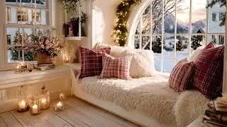 Quiet Winter Morning Living Room ❄️ Fireplace & Piano Ambience
