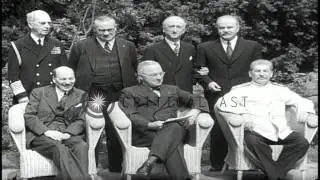 Truman, Stalin, Attlee along with other dignitaries during the Potsdam conference HD Stock Footage
