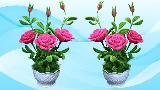🌹 Super Beautiful Velvet Wire Rose Pot | Creative DIY at Home ✨