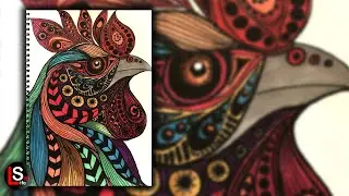 Rooster Zentangle Doodle Art (Time-lapse) | Still Life