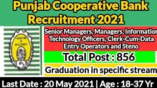 Punjab Cooperative Bank Recruitment 2021: For 856 Various Vacancies | #BANK_Jobs #punjab_jobs #Bank