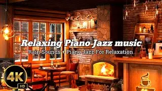 4K Snowfall On Window In Coffee☕ Shop With Relaxing Jazz Music | For Relax -  Work & Study
