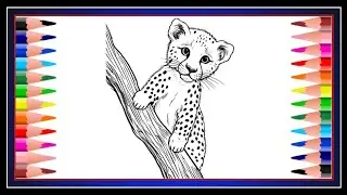 Baby Leopard Drawing 🐆 || Cute Tiger Baby Drawing 🐯 || Leopard Drawing Outline 🐆