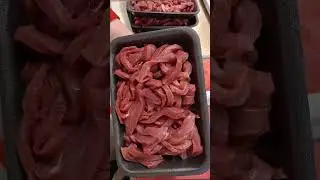 Butcher works in Kazakhstan 🔝 slicing meat for beef stroganoff
