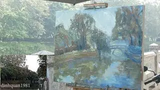 Defensive Wall by the Lake Painting , Plein Air Timelapse Oil Painting Landscape Demonstration