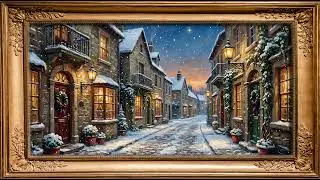 Old Money Winter Village Aesthetic | Snowy Cobblestone Evening Oil Painting | Victorian Art 4K