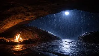 Soft Rain Sounds in a Dark Cave at Night 🌧️🔥 | Fall Asleep Fast | 1 Hour