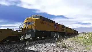 TRS22: EMD UP SD70ACE Leads a Long Intermodal Train Through West From Denver Going Uphill.