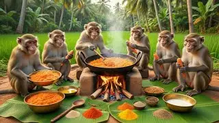 बंदरो ने देशी घी में बनाया गाजर हलवा 😯 Monkeys made carrot pudding 😨 monkey jagal cooking food 🥕