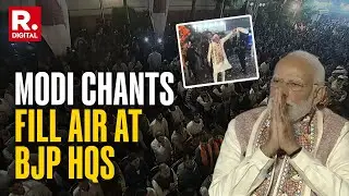 PM Modi Arrives At BJP HQs Waving A Symbolic Gamcha After NDA Tsunami In Bihar