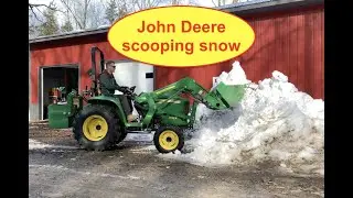 John Deere 3038E compact tractor video - SCOOPING SNOW WITH BUCKET