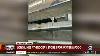 Long lines at grocery stores for water and food