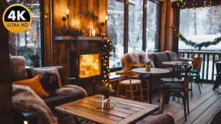 Snow is falling❄️ a small cafe with hot tea - the sound of the crackling is soothing and relaxing 🔥