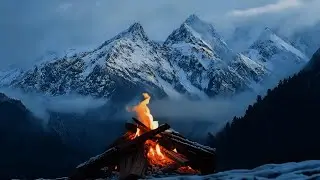 Snowy Mountain Calm 🏔️❄️ Crackling Fire for Deep Relaxation (4K Winter Ambience)