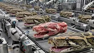 The Real Python Farming Process for Meat and Skin Inside a Large Modern Factory Explained.