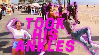 TRASH TALKER GOT HIS ANKLES BROKEN AT MUSCLE BEACH!! (Venice Beach Portable Hoop)