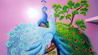 Couple Peacock Painting For Room Wall Step By Step // Peacock Painting Idea // #peacockpainting