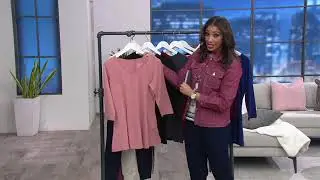 Tunique ajust&eacute;e et &eacute;vas&eacute;e en jersey &agrave; manches 3/4 et col en V de Denim & Co. sur QVC