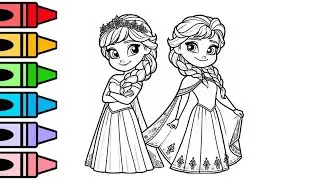 How To Draw Anna And Elsa Drawing, Panting And Coloring For Kids And Toddlers | Let's draw Together