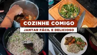 COZINHE COMIGO: Carne de panela de pressão, arroz com quinoa e salada.