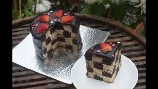 कढ़ाई में बनाये ये आसान और लाज़वाब एग्ग्लेस केक -Eggless Checkerboard Cake |Cake Icing Cake |Recipeana