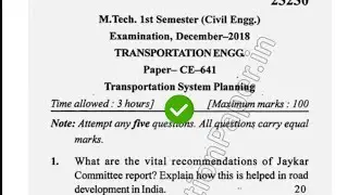 2018 Mdu MTech Civil 1st Sem Transportation Engineering Question Paper #MduQuestionPaper