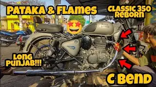 Pataka Flames! BS6 Royal Enfield Classic 350 REBORN C BEND PIPE INSTALLATION with LONG PUNJAB | #MxK
