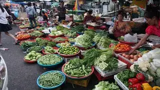 Cambodia Street Market Tours - Plenty Fresh Vegetable, River Fish & More Seafood @Phsa Orussey