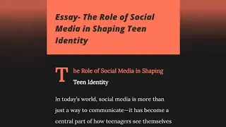 The Role of Social Media in Shaping Teen Identity  | High School Grades 9-12 | Essay