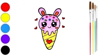 How To Draw A Cute Ice Cream | Bunny Ice Cream Drawing Step By Step | Ice Cream Drawing & Colouring