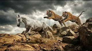 A Beautiful Horse Hunted by Hungry cougars  | RDR2 Wildlife Survival Cinematic 28