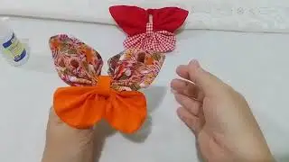 como fazer xuxinha borboleta,schunchies, borboleta de fuxico,borboleta de tecido, tutorial