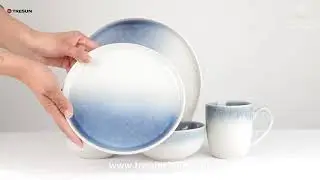 blue and white reactive dinnerware set